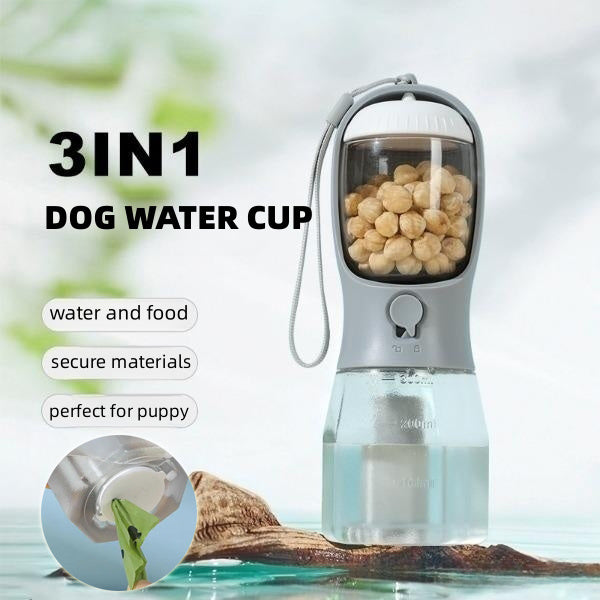 3-in-1 Pet Bottle – Water, Food & Waste Bags